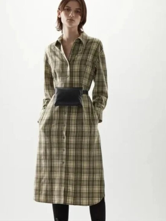 COS Dresses & Skirts - COS Wool Mix Checked Structured Shirt Dress in Beige / Brown size 6